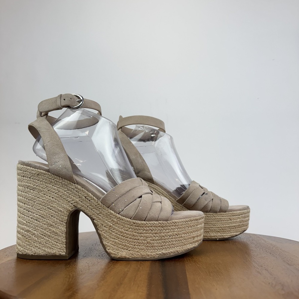 New Womens Marc‎ Fisher Oaten Beige Suede Platform Espadrille Sandals Size 10 M